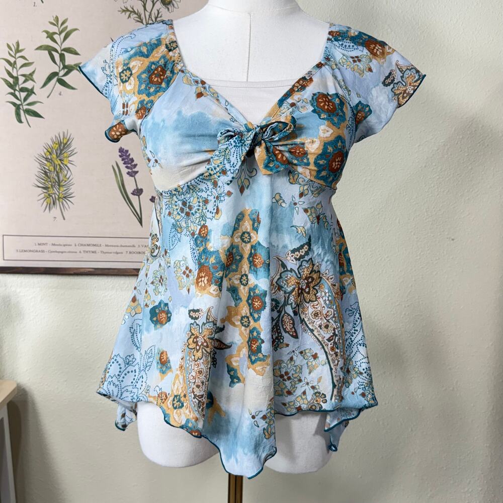 90s Y2k Paisley Asymmetric Babydoll Top Fairy Grunge Forest Whimsy Whimsigoth XS